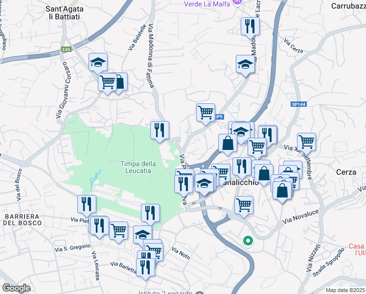 map of restaurants, bars, coffee shops, grocery stores, and more near 209 Via Pietra dell'Ova in Catania
