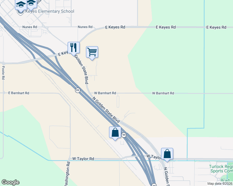 map of restaurants, bars, coffee shops, grocery stores, and more near 5507 Keith Court in Turlock