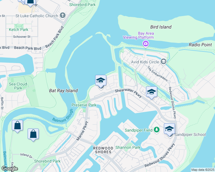 map of restaurants, bars, coffee shops, grocery stores, and more near 31 Bremerton Circle in Redwood City