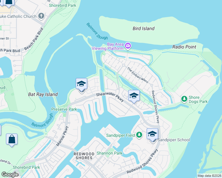 map of restaurants, bars, coffee shops, grocery stores, and more near 156 Positano Circle in Redwood City