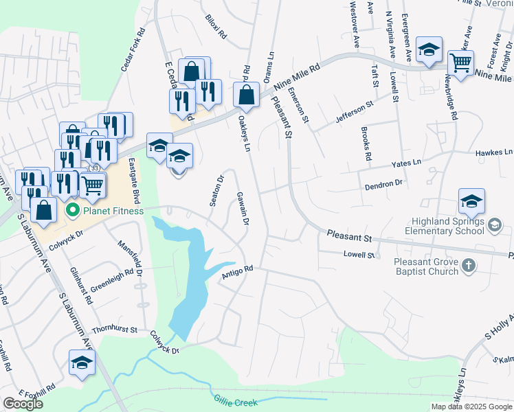 map of restaurants, bars, coffee shops, grocery stores, and more near 4010 Oakleys Lane in Richmond