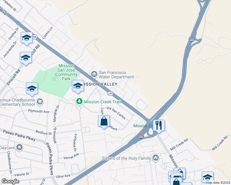 map of restaurants, bars, coffee shops, grocery stores, and more near 42099 Vinha Way in Fremont