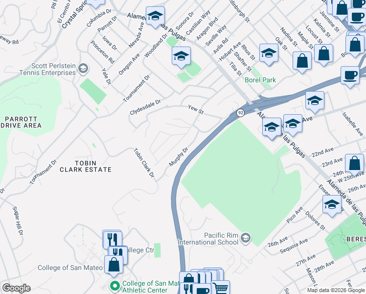 map of restaurants, bars, coffee shops, grocery stores, and more near 706 Barneson Avenue in San Mateo