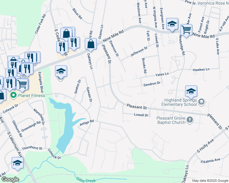 map of restaurants, bars, coffee shops, grocery stores, and more near 948 Pleasant Street in Richmond