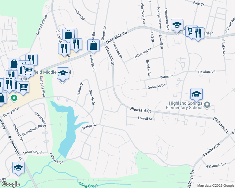 map of restaurants, bars, coffee shops, grocery stores, and more near 948 Pleasant Street in Richmond