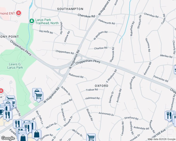 map of restaurants, bars, coffee shops, grocery stores, and more near 8368 Abbey Road in Richmond