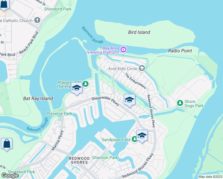 map of restaurants, bars, coffee shops, grocery stores, and more near 102 Livorno Way in Redwood City