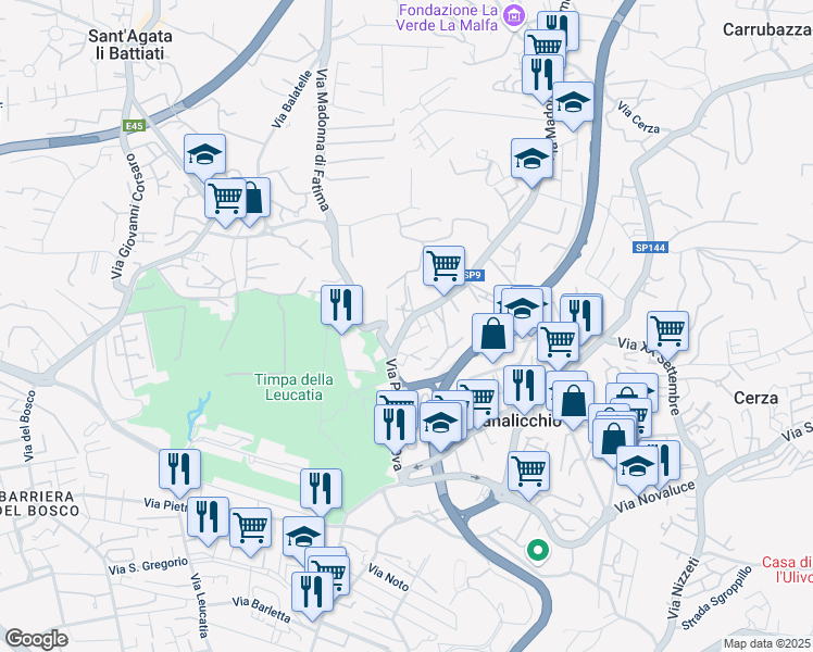 map of restaurants, bars, coffee shops, grocery stores, and more near Via San Gregorio in Canalicchio