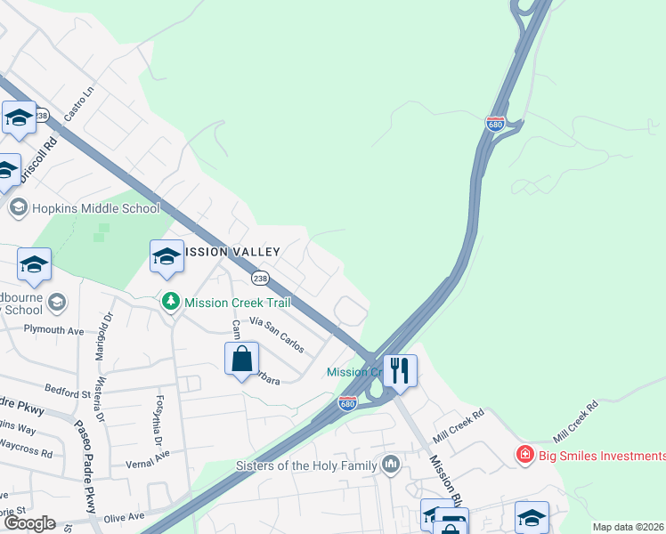 map of restaurants, bars, coffee shops, grocery stores, and more near 288 Campina Court in Fremont