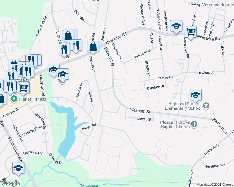 map of restaurants, bars, coffee shops, grocery stores, and more near 950 Pleasant Street in Richmond