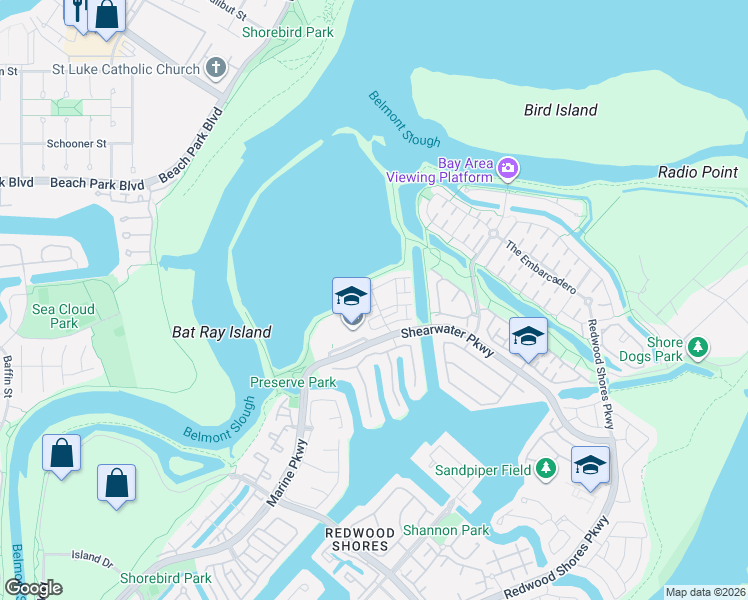 map of restaurants, bars, coffee shops, grocery stores, and more near 105 Hartstene Drive in Redwood City