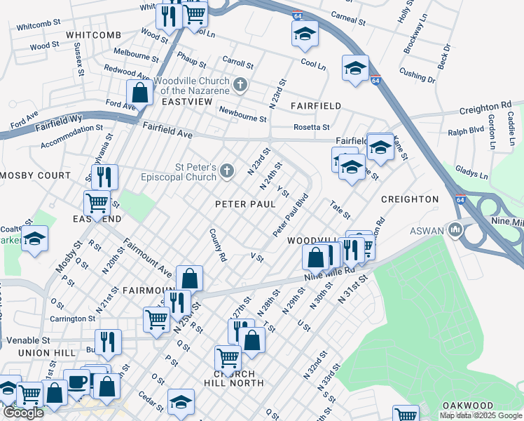 map of restaurants, bars, coffee shops, grocery stores, and more near in Richmond
