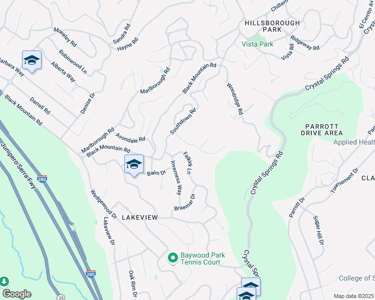 map of restaurants, bars, coffee shops, grocery stores, and more near 35 Falkirk Lane in Hillsborough