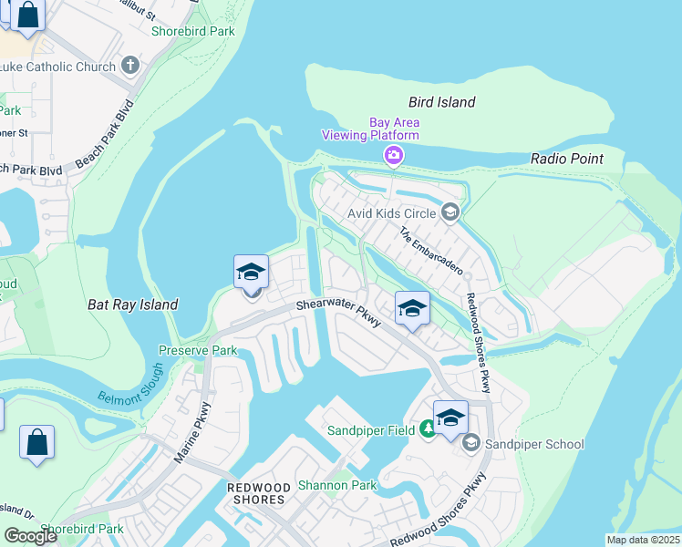 map of restaurants, bars, coffee shops, grocery stores, and more near 102 Livorno Way in Redwood City