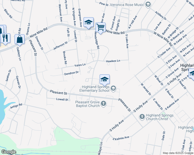 map of restaurants, bars, coffee shops, grocery stores, and more near 410 Alamosa Drive in Henrico