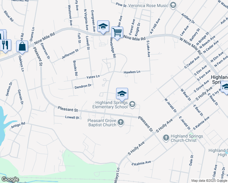 map of restaurants, bars, coffee shops, grocery stores, and more near 412 Alamosa Drive in Henrico