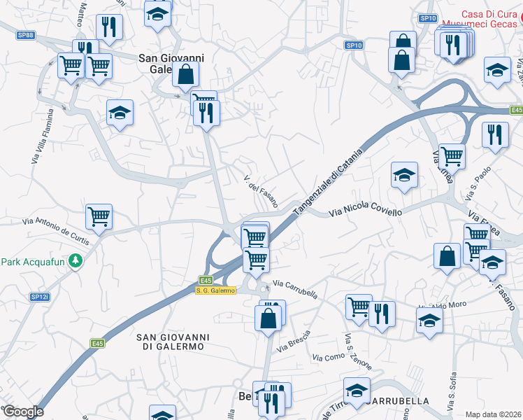 map of restaurants, bars, coffee shops, grocery stores, and more near 19 Via Barriera in Catania