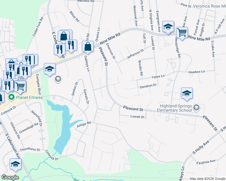 map of restaurants, bars, coffee shops, grocery stores, and more near 949 Wynfield Terrace in Richmond