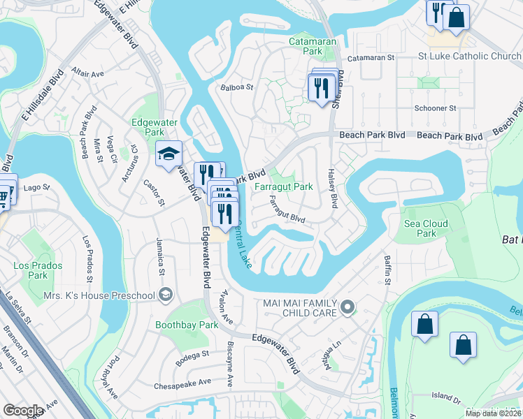 map of restaurants, bars, coffee shops, grocery stores, and more near 624 Plymouth Lane in Foster City