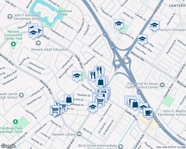 map of restaurants, bars, coffee shops, grocery stores, and more near 5352 Port Sailwood Drive in Newark