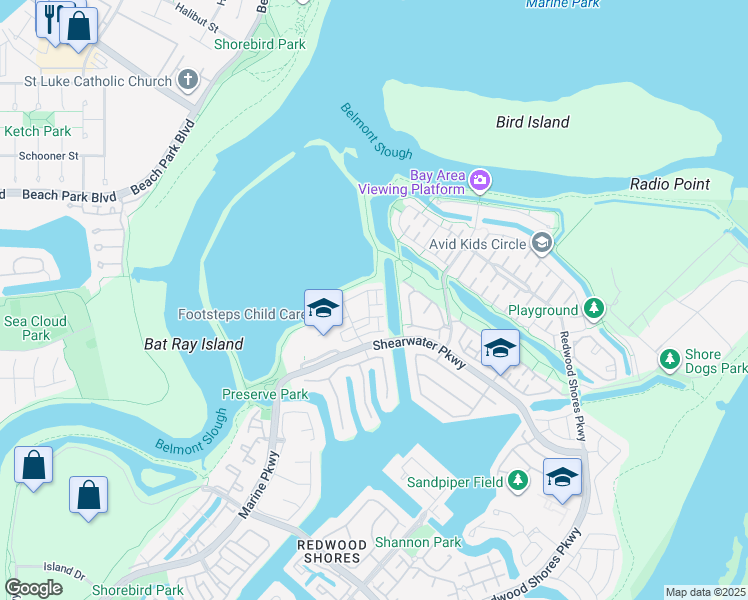 map of restaurants, bars, coffee shops, grocery stores, and more near 302 Demi Lane in Redwood City