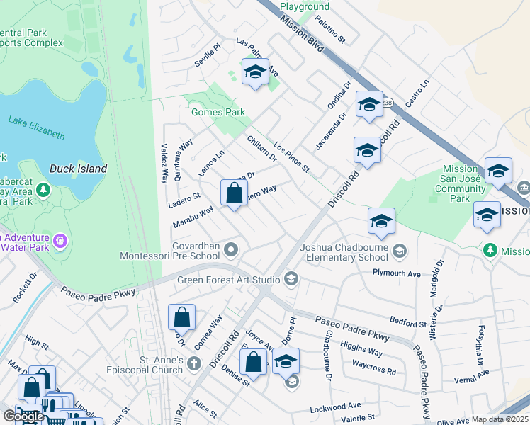 map of restaurants, bars, coffee shops, grocery stores, and more near 40928 Cascado Place in Fremont