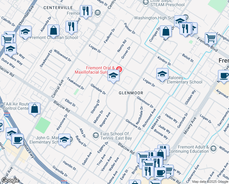 map of restaurants, bars, coffee shops, grocery stores, and more near 4620 Mattos Drive in Fremont