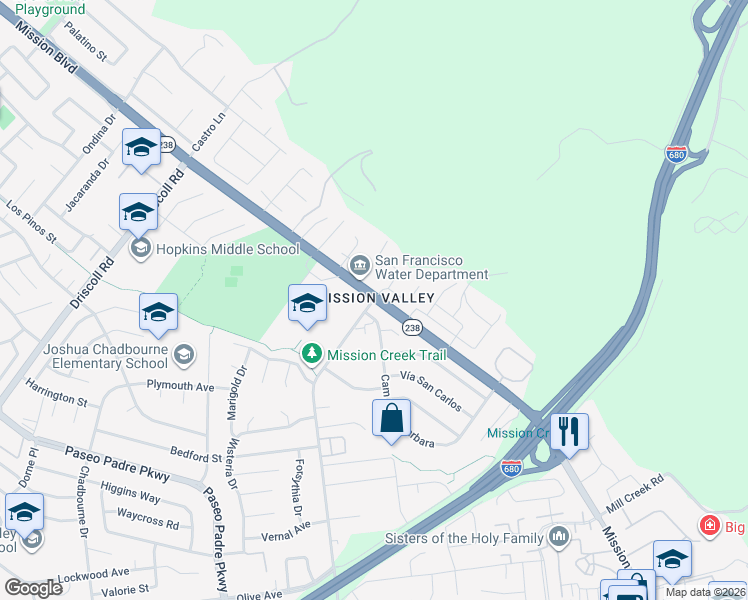 map of restaurants, bars, coffee shops, grocery stores, and more near in Fremont