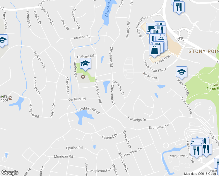 map of restaurants, bars, coffee shops, grocery stores, and more near 3520 Cheyenne Road in Richmond