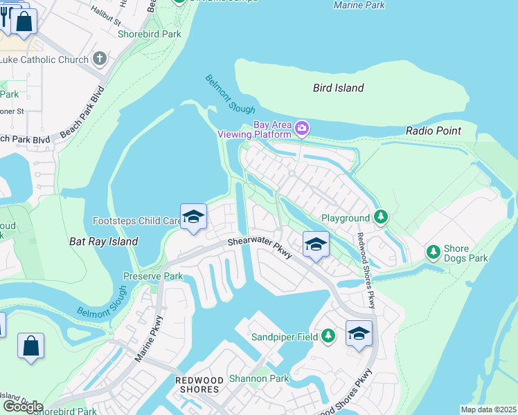 map of restaurants, bars, coffee shops, grocery stores, and more near 123 Positano Circle in Redwood City