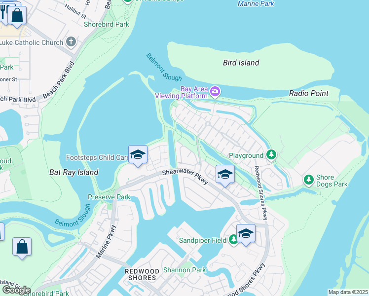 map of restaurants, bars, coffee shops, grocery stores, and more near 123 Positano Circle in Redwood City