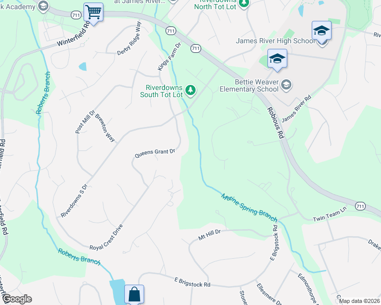 map of restaurants, bars, coffee shops, grocery stores, and more near 3225 Queens Grant Drive in Midlothian