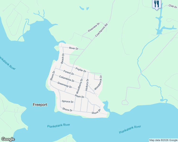 map of restaurants, bars, coffee shops, grocery stores, and more near 283 Poplar Drive in Hartfield