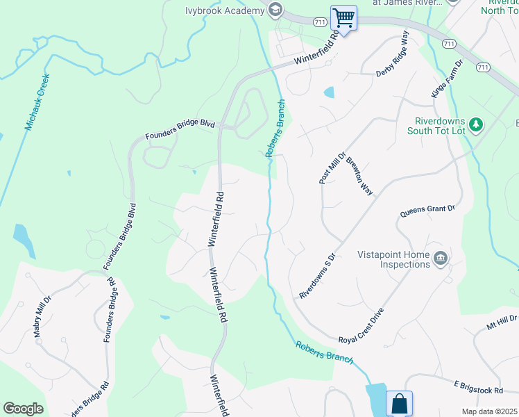 map of restaurants, bars, coffee shops, grocery stores, and more near 3403 Crossings Way Circle in Midlothian