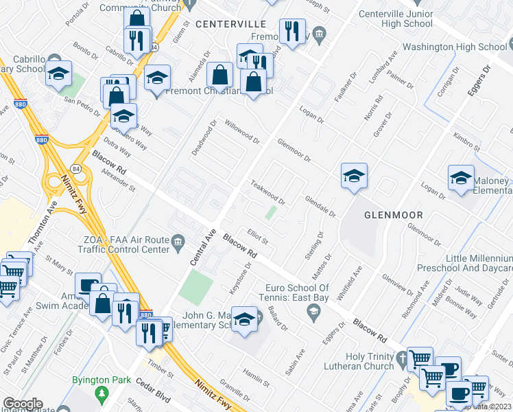 map of restaurants, bars, coffee shops, grocery stores, and more near 37721 Madera Court in Fremont