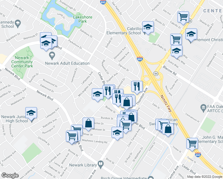map of restaurants, bars, coffee shops, grocery stores, and more near 5352 Port Sailwood Drive in Newark