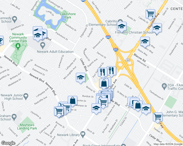 map of restaurants, bars, coffee shops, grocery stores, and more near 5311 Port Sailwood Drive in Newark