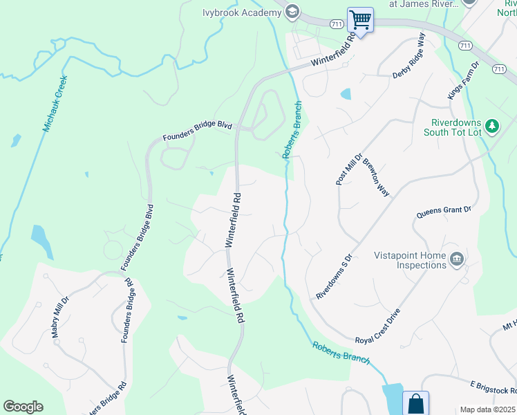 map of restaurants, bars, coffee shops, grocery stores, and more near 14402 Michaels Ridge Road in Midlothian