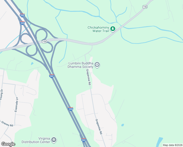 map of restaurants, bars, coffee shops, grocery stores, and more near 1260 Grapevine Road in Sandston