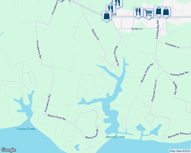 map of restaurants, bars, coffee shops, grocery stores, and more near 359 Sandy Bottom Drive in Deltaville
