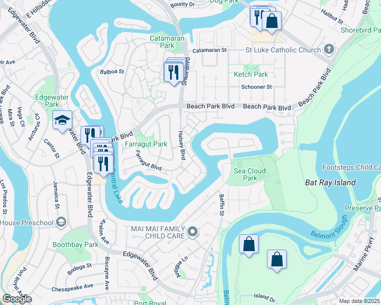 map of restaurants, bars, coffee shops, grocery stores, and more near 1117 Nimitz Lane in Foster City