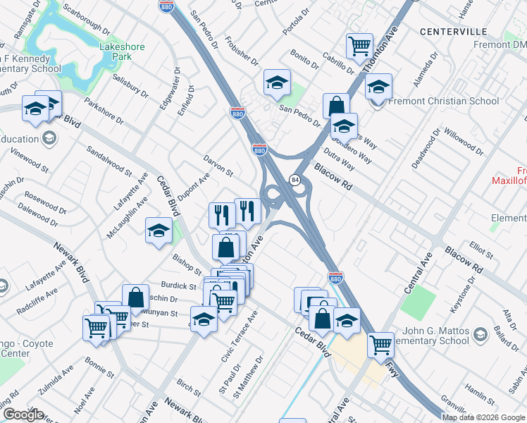 map of restaurants, bars, coffee shops, grocery stores, and more near 36963 Port Tidewood Street in Newark