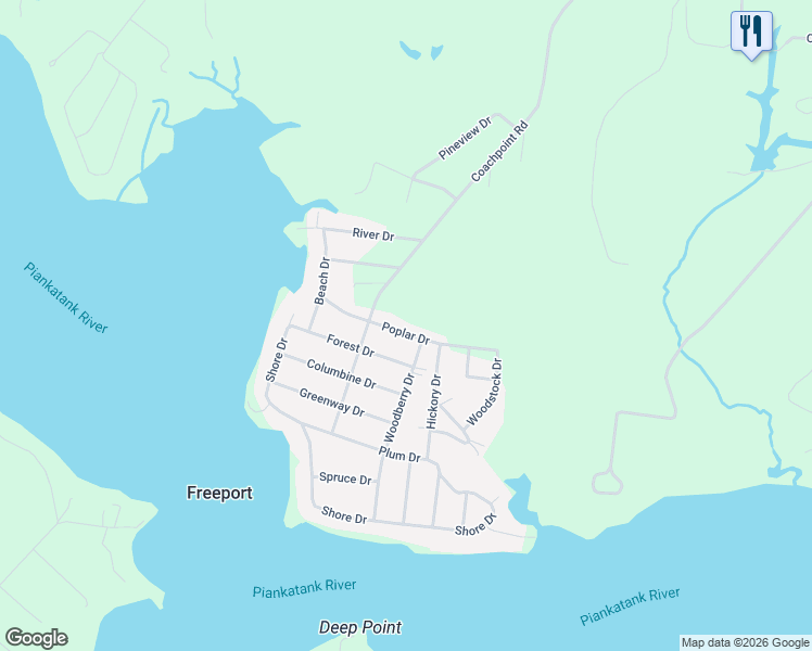 map of restaurants, bars, coffee shops, grocery stores, and more near 245 Forest Drive in Hartfield