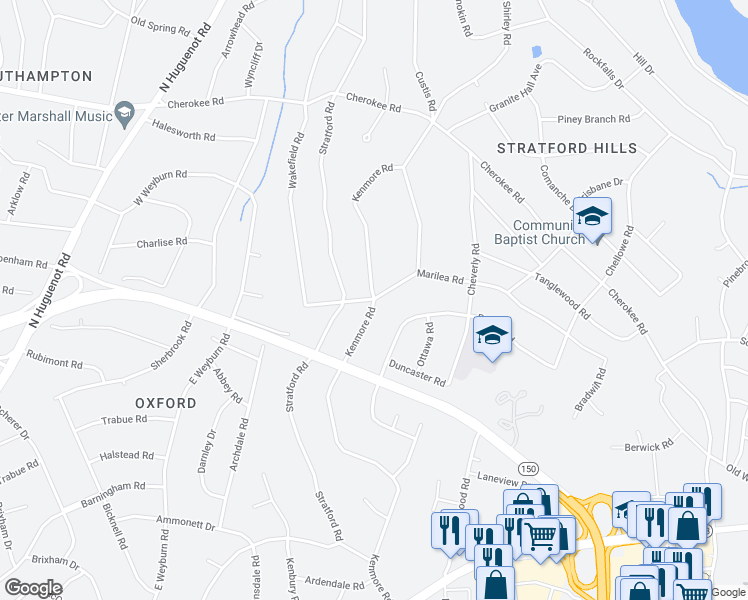 map of restaurants, bars, coffee shops, grocery stores, and more near 3498 Kenmore Road in Richmond