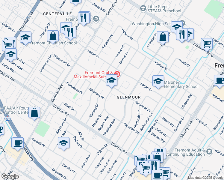 map of restaurants, bars, coffee shops, grocery stores, and more near 4620 Mattos Drive in Fremont