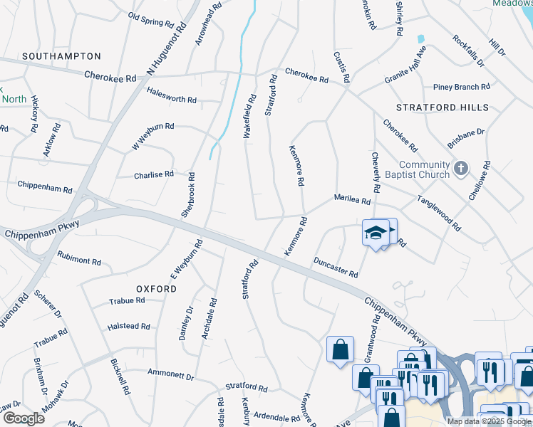 map of restaurants, bars, coffee shops, grocery stores, and more near 8020 Marilea Road in Richmond