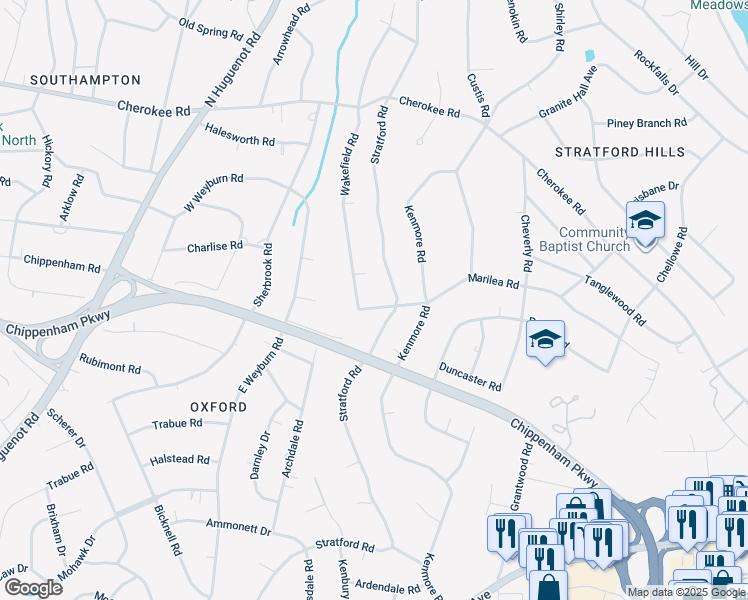 map of restaurants, bars, coffee shops, grocery stores, and more near 8020 Marilea Road in Richmond