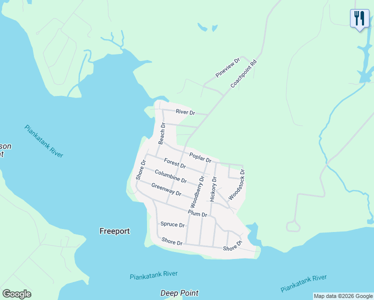 map of restaurants, bars, coffee shops, grocery stores, and more near 199 Moss Drive in Hartfield