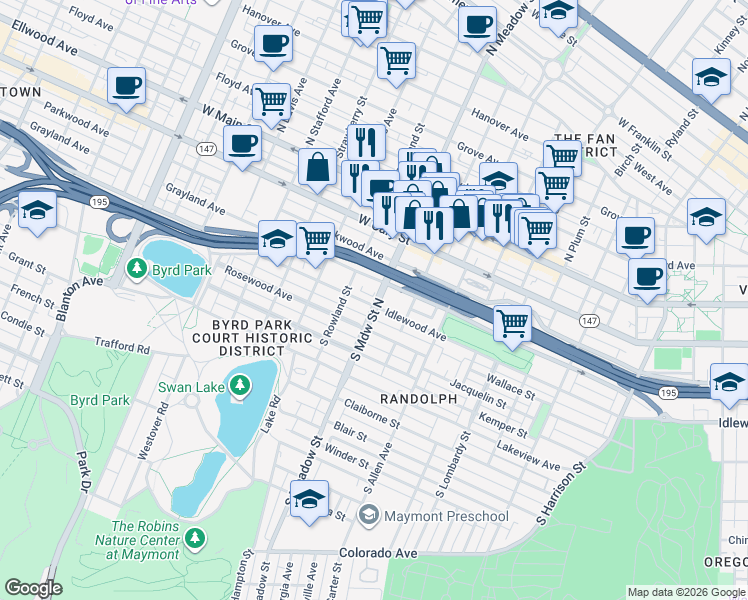 map of restaurants, bars, coffee shops, grocery stores, and more near 2002 Idlewood Avenue in Richmond
