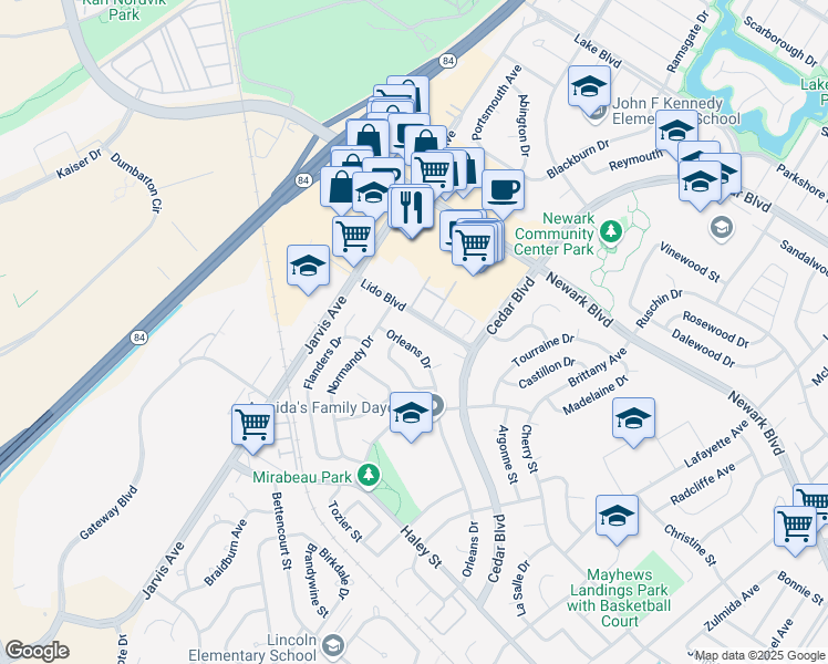map of restaurants, bars, coffee shops, grocery stores, and more near 35183 Lido Boulevard in Newark